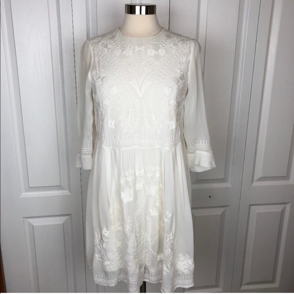 French Connection Embroidered Off-White Dress 10